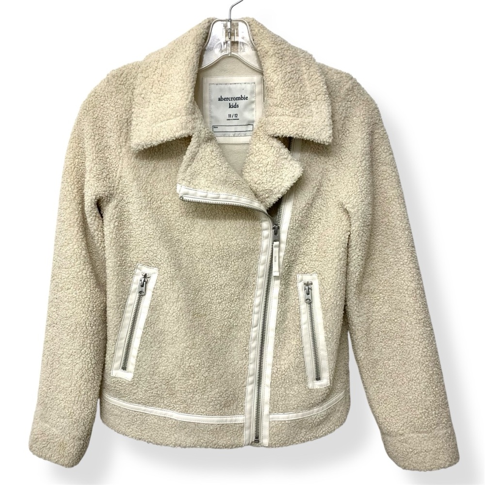 Abercrombie Kids Cream Teddy Zip Up Jacket Unisex size 11/12